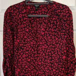 Torrid Harper Button-down Leopard Hearts blouse Sz 1 / 1x